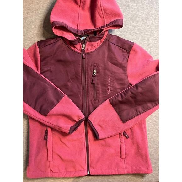 Free Country Womens Fleece Jacket Pink Waist Length Full Zip Hooded Pockets L - Picture 2 of 10